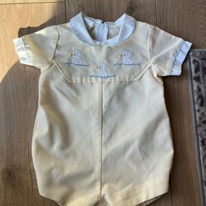Vintage Classic Yellow Duck Embroidered Baby One-Piece